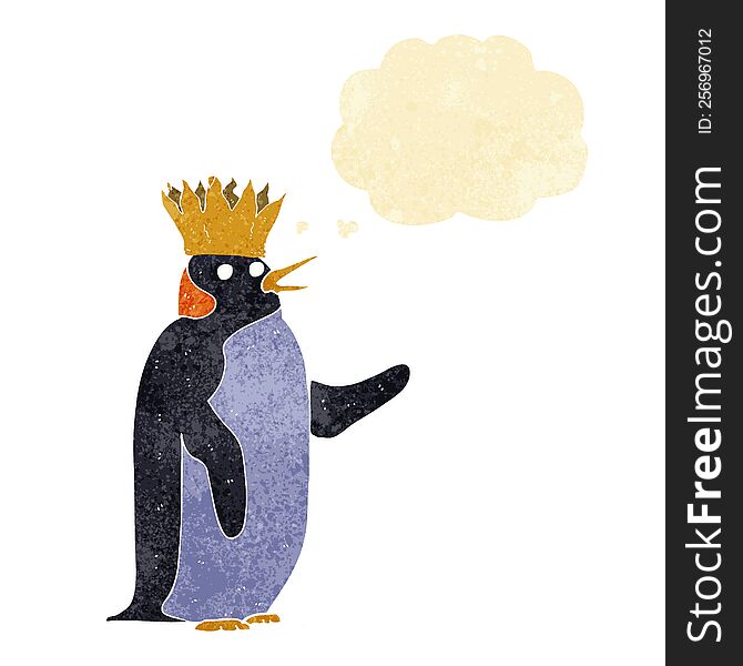 Cartoon Emperor Penguin Waving With Thought Bubble