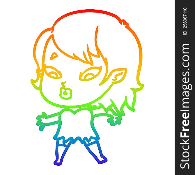 Rainbow Gradient Line Drawing Cute Cartoon Vampire Girl