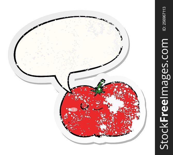 cartoon apple with speech bubble distressed distressed old sticker. cartoon apple with speech bubble distressed distressed old sticker