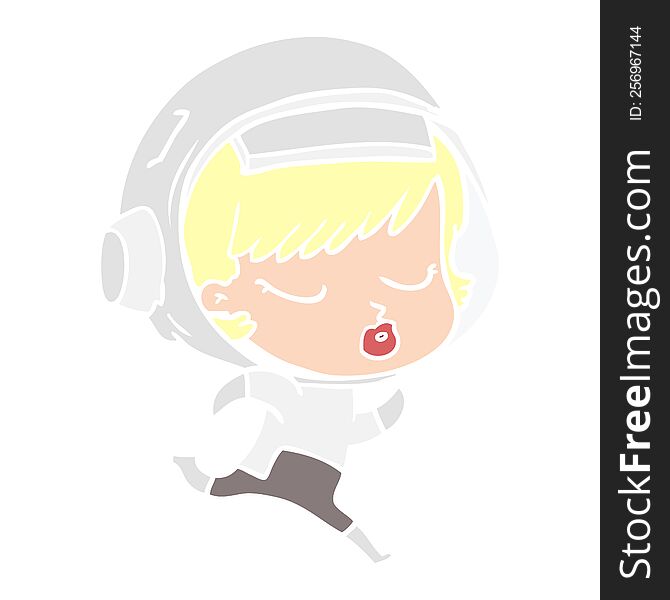 flat color style cartoon pretty astronaut girl running