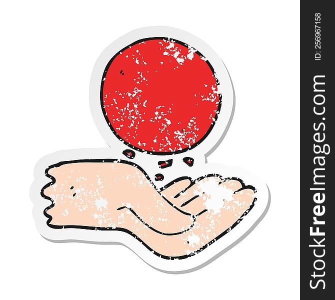 retro distressed sticker of a cartoon hand throwing ball