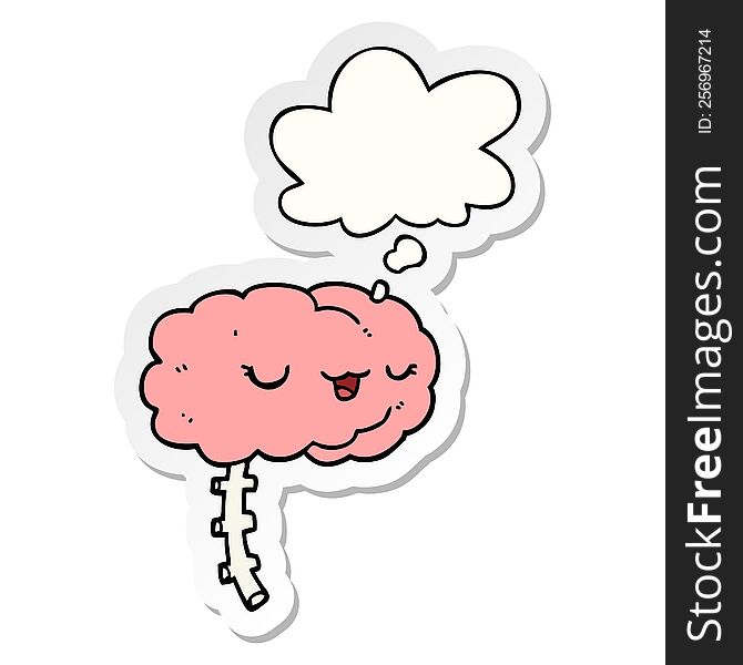 Happy Cartoon Brain And Thought Bubble As A Printed Sticker