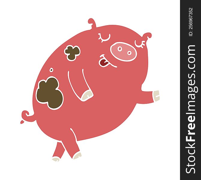 Flat Color Style Cartoon Dancing Pig