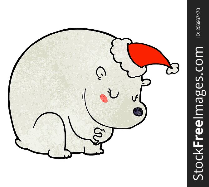Cute Textured Cartoon Of A Polar Bear Wearing Santa Hat