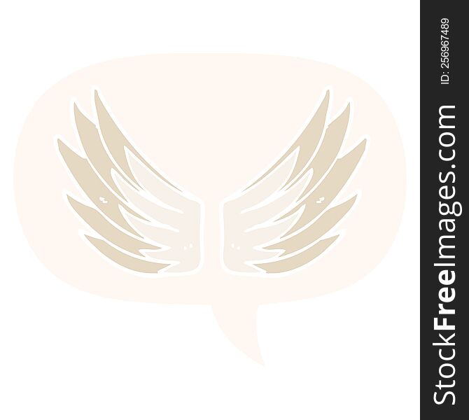 Cartoon Wings Symbol And Speech Bubble In Retro Style