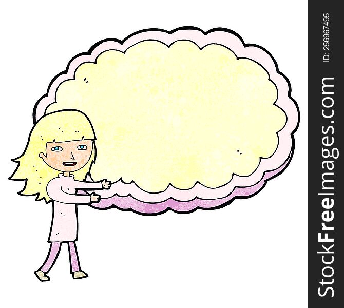 Cartoon Girl With Cloud Text Space