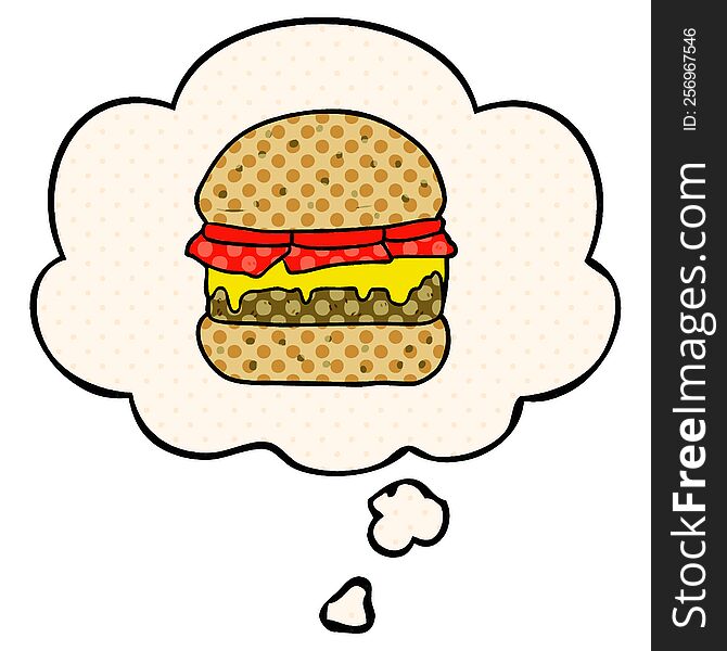 Cartoon Burger And Thought Bubble In Comic Book Style