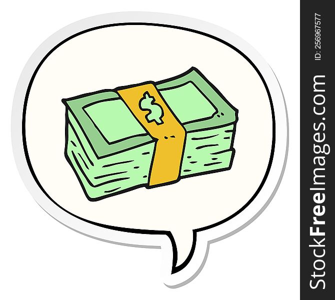 cartoon stack of cash with speech bubble sticker