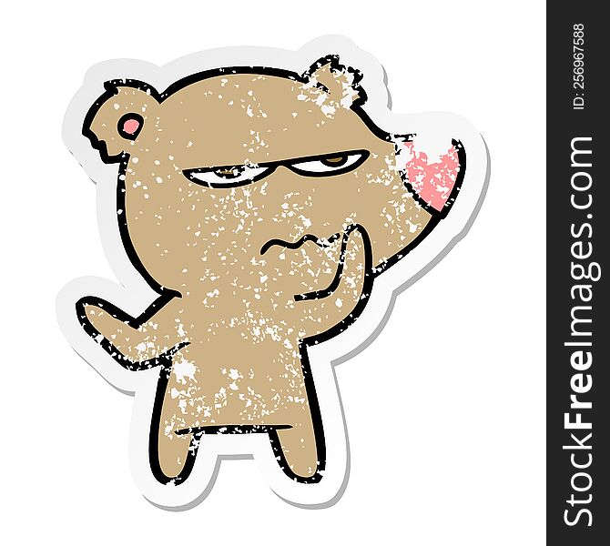Distressed Sticker Of A Angry Bear Cartoon