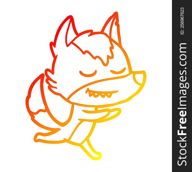 warm gradient line drawing of a friendly cartoon wolf running