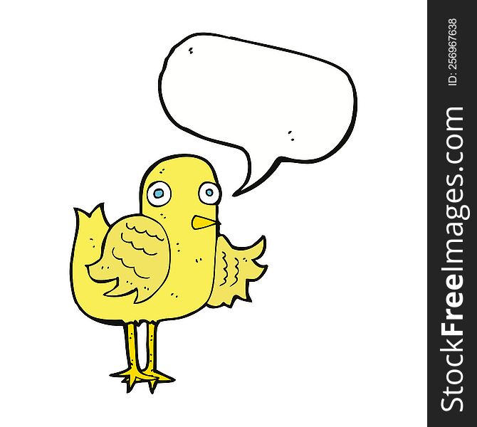 Cartoon Bird Waving Wing With Speech Bubble