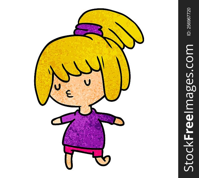 textured cartoon illustration of a cute kawaii girl. textured cartoon illustration of a cute kawaii girl