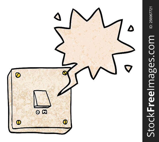 cartoon light switch with speech bubble in retro texture style