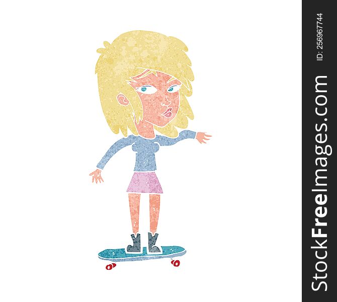 Cartoon Woman On Skateboard