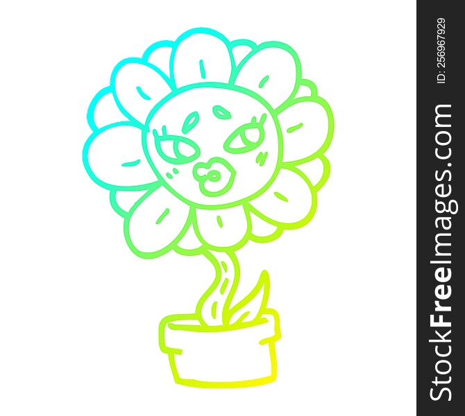 Cold Gradient Line Drawing Cartoon Flower Pot