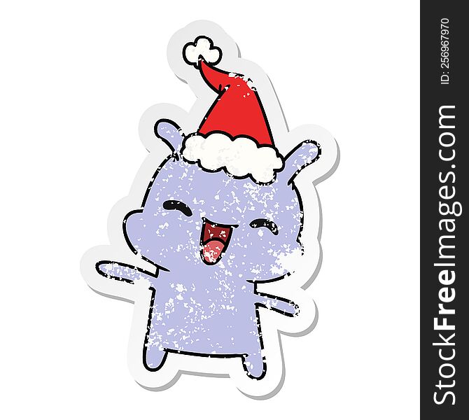 Christmas Distressed Sticker Cartoon Of Kawaii Alien