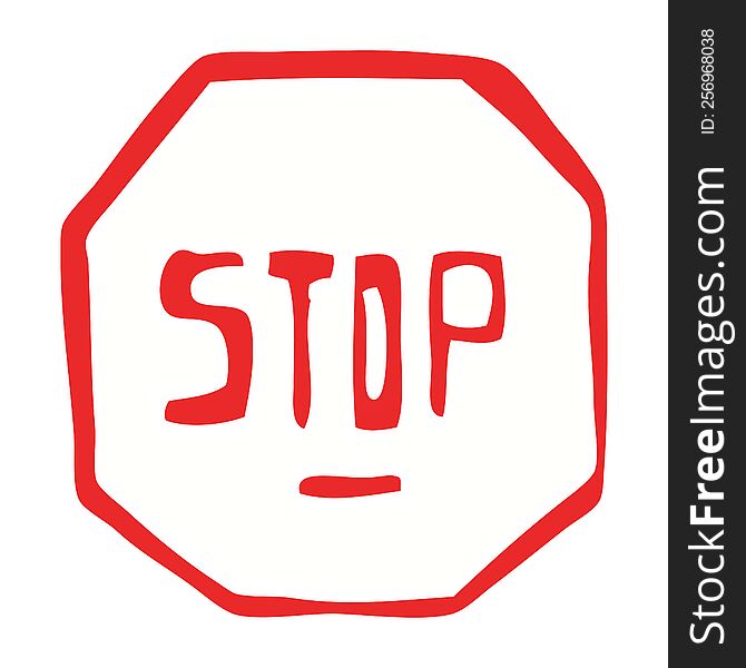 flat color illustration cartoon stop sign