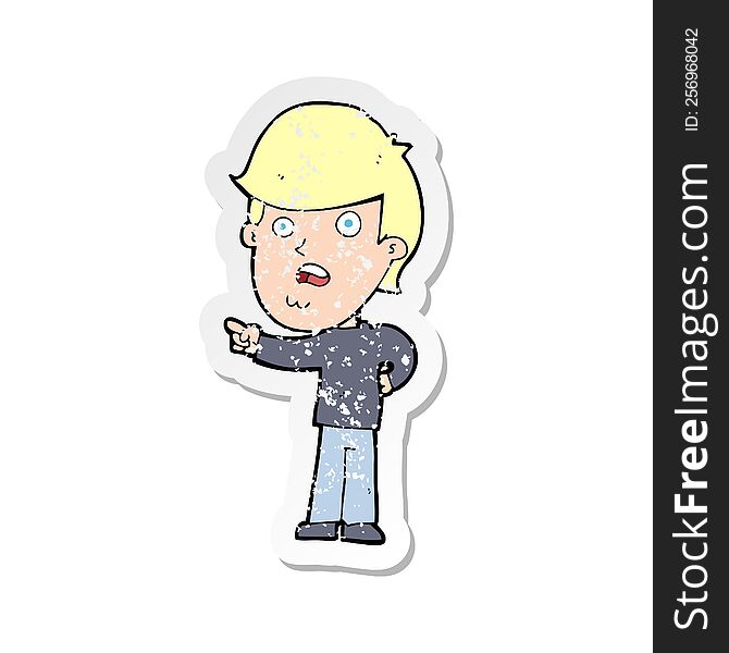 Retro Distressed Sticker Of A Cartoon Shocked Man Pointing