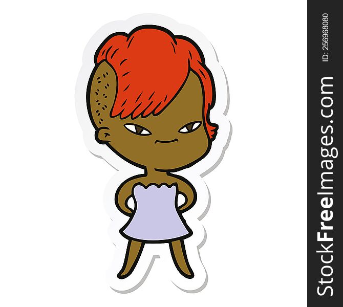 sticker of a cute cartoon girl with hipster haircut