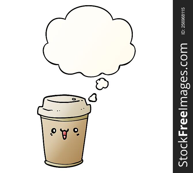 cartoon take out coffee with thought bubble in smooth gradient style