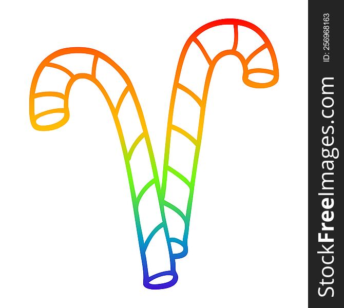 rainbow gradient line drawing of a cartoon xmas candy cane