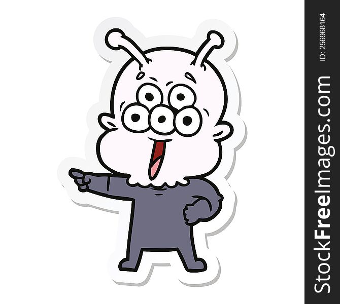 Sticker Of A Happy Cartoon Alien Pointing