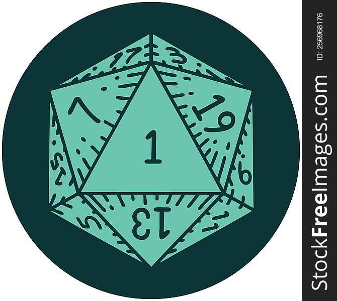 natural 1 D20 dice roll icon