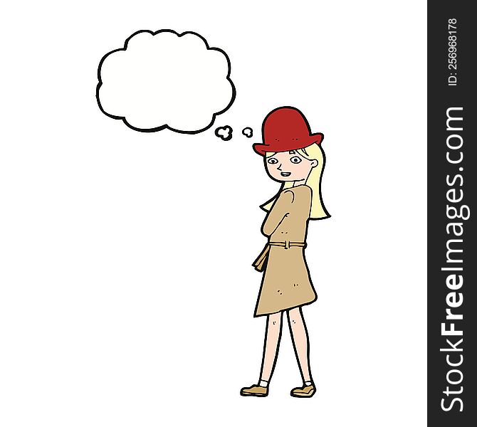 Cartoon Female Spy With Thought Bubble