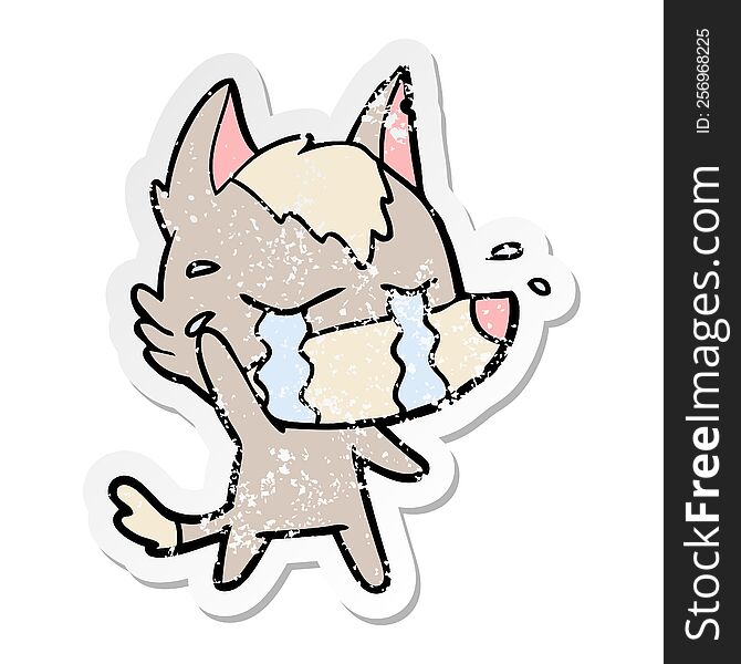 distressed sticker of a cartoon crying wolf
