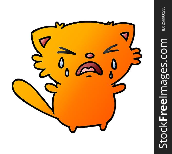Gradient Cartoon Of Cute Kawaii Crying Cat