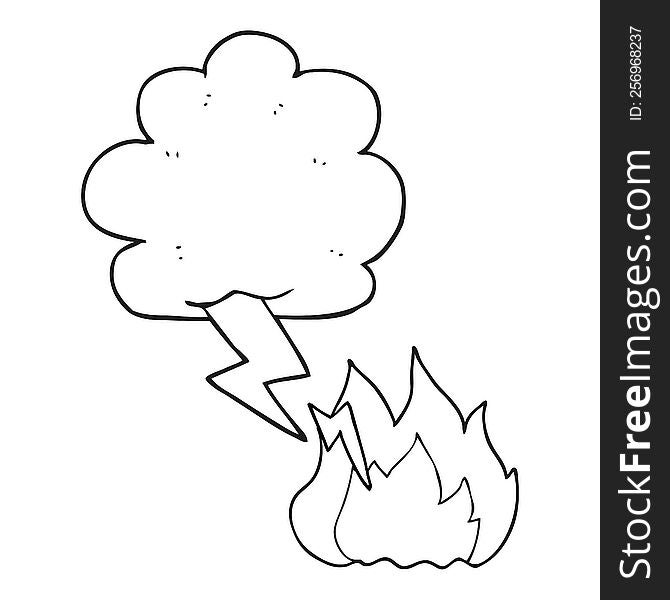 freehand drawn black and white cartoon thundercloud lightning strike. freehand drawn black and white cartoon thundercloud lightning strike