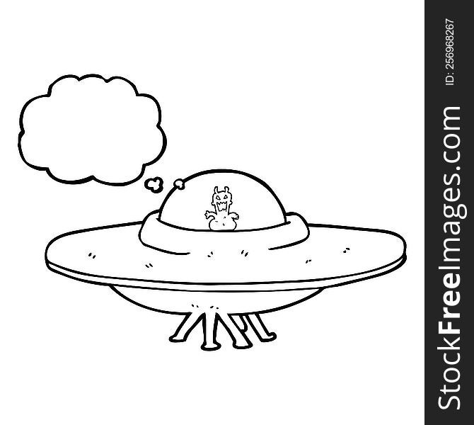 freehand drawn thought bubble cartoon UFO