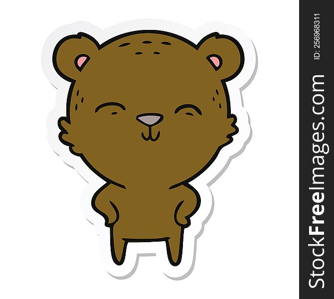 Sticker Of A Happy Cartoon Bear With Hands On Hips