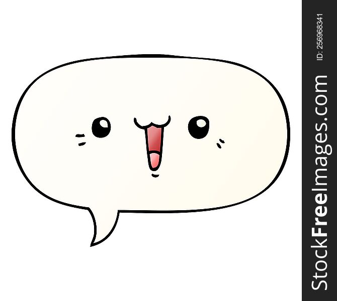 happy cartoon face with speech bubble in smooth gradient style