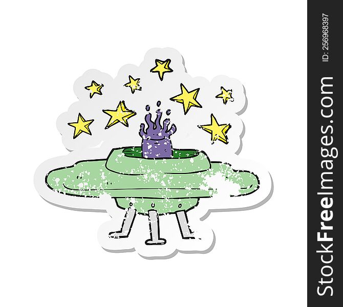 Retro Distressed Sticker Of A Cartoon Flying Saucer