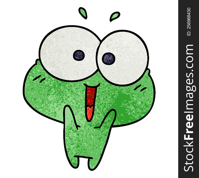 textured cartoon illustration kawaii excited cute frog. textured cartoon illustration kawaii excited cute frog