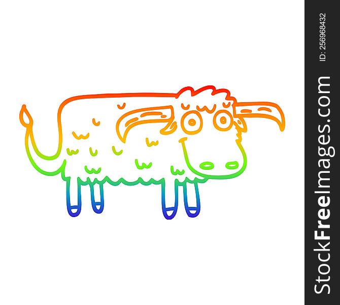 rainbow gradient line drawing cartoon hairy cow