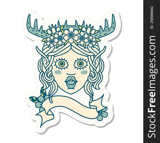 sticker of a elf druid character face. sticker of a elf druid character face