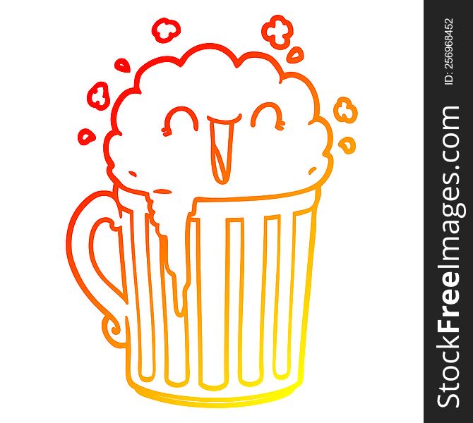 warm gradient line drawing of a happy cartoon mug of beer