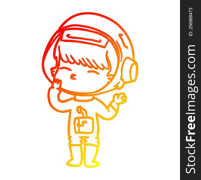 warm gradient line drawing of a cartoon curious astronaut wondering