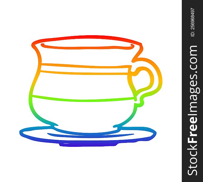 rainbow gradient line drawing of a old tea cup