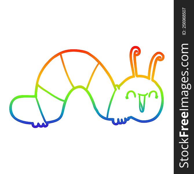 Rainbow Gradient Line Drawing Cartoon Happy Caterpillar