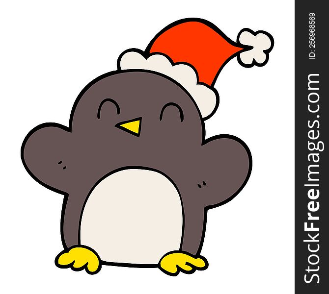 Cartoon Doodle Penguin Wearing Christmas Hat