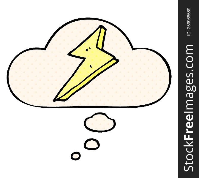 cartoon lightning with thought bubble in comic book style