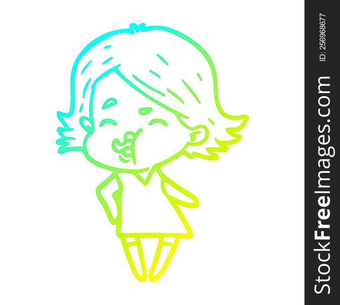 cold gradient line drawing of a cartoon girl pulling face