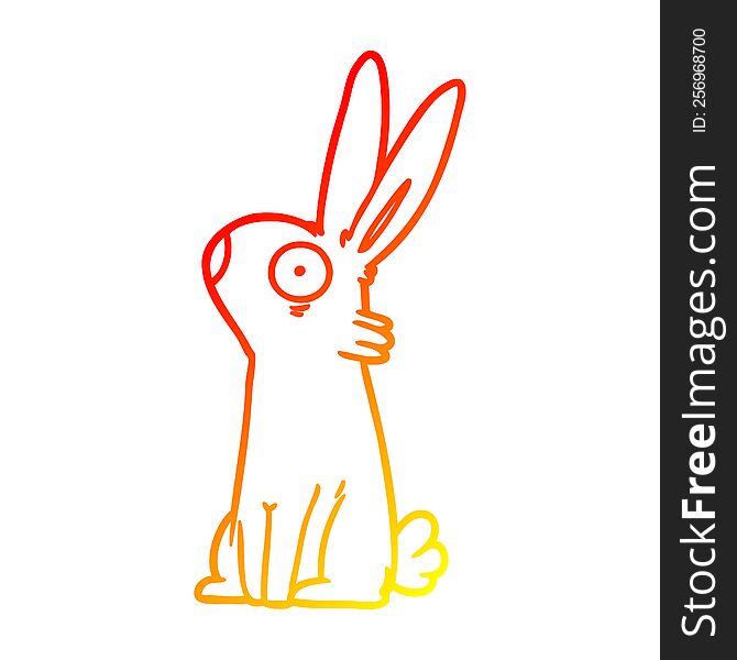 warm gradient line drawing of a cartoon startled rabbit