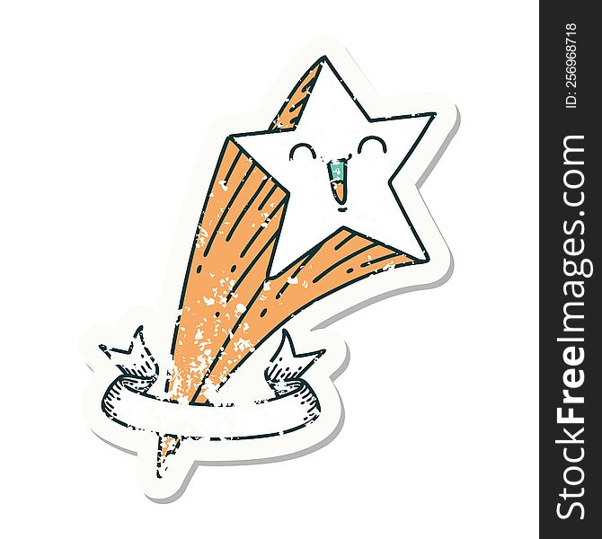 worn old sticker of a tattoo style shooting star. worn old sticker of a tattoo style shooting star