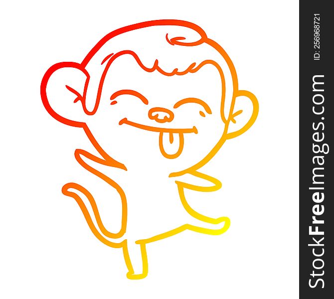warm gradient line drawing of a funny cartoon monkey dancing