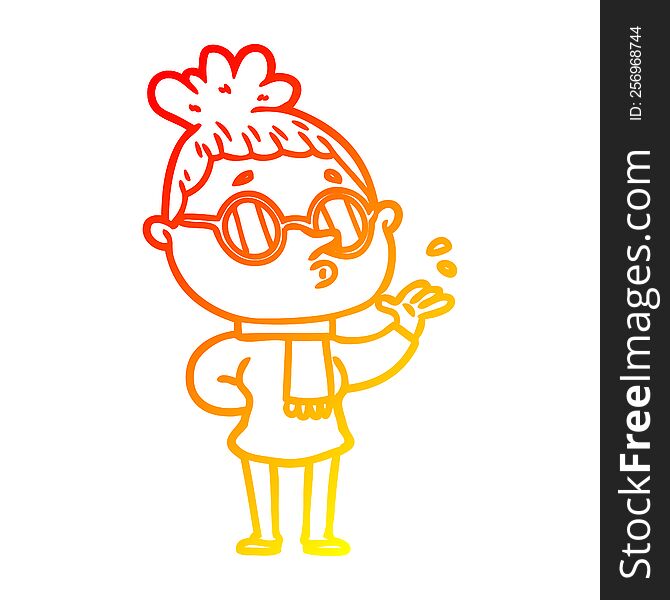 warm gradient line drawing cartoon woman wearing glasses