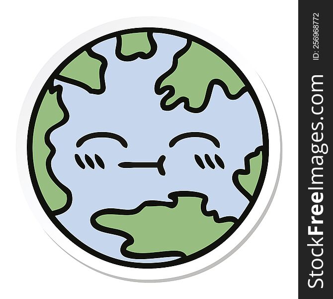 sticker of a cute cartoon planet earth